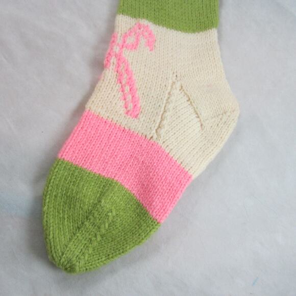 Name Ella Angora Wool Hand Knit Christmas Stocking Santa Candy Canes Vintage - Picture 6 of 7